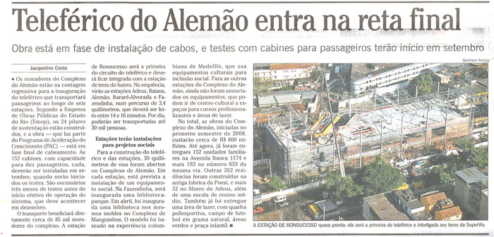 O Globo - Teleférico do Alemão